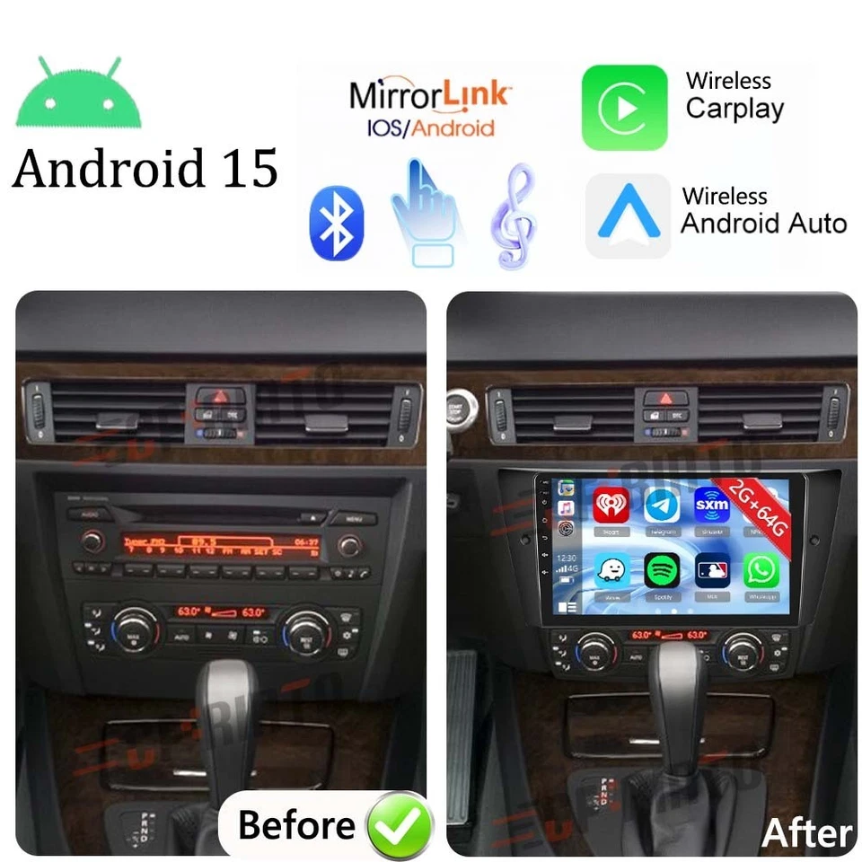 For BMW E90 M3 328i 335i Apple Carplay GPS Navi 64G Android 15 Car Stereo Radio Foto 1 de 4