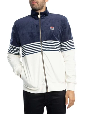 Fila Men's Merrick Stripe Velour Track Jacket, Blue - Image 1 of 4