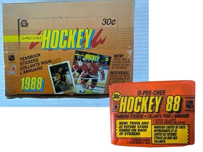 Paquetes sin abrir 1988 O-Pee-Chee NHL calcomanías de hockey Gretzky, casco RC, goma Lemieux Foto 1 de 4