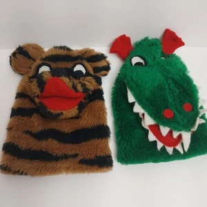 Lote de 2 marionetas de mano vintage Sheram Industries Inc. tigre y dragón años 60 - Imagen 1 de 6