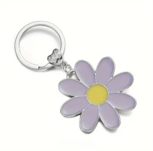 Schlüsselanhänger Gänseblümchen Blume Metall groß lila & gelb Tasche Accessoire Handtasche - Bild 1 von 4