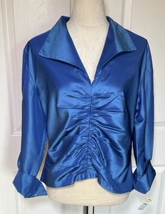 Neu mit Etikett Talbots schimmernd blau Satin Kragen geraffte Vorderseite Bluse 16P - Bild 1 von 13