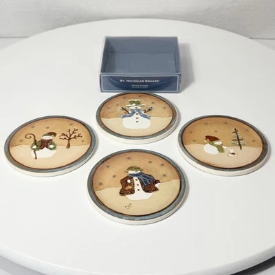 St Nicholas Square Coasters Snowman Forest Friends Ceramic Cork Back Christmas - Image 1 of 4