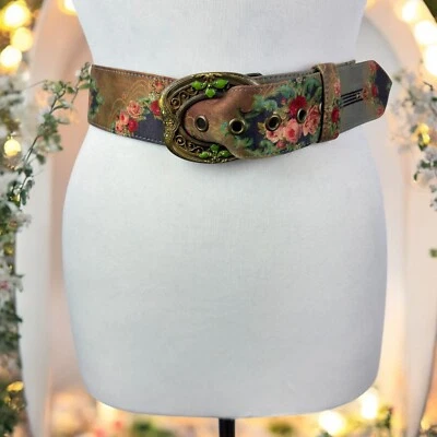 Flower Leather Belt Swarovski Crystal Art Enchanted Fairy Y2K Michal Negrin L - Image 1 of 4