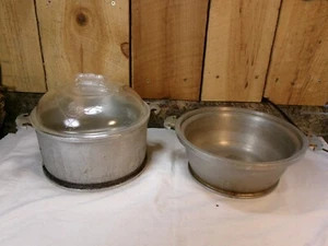 2 Vintage Guardian Service Cast Aluminum Dutch Oven Cookware Pots w/1 Glass Lid - Picture 1 of 9