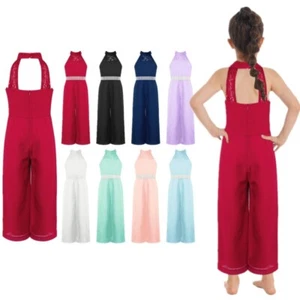 Kids Girls Casual Jumpsuits Smooth Chiffon Lace Romper Dancing Gymnastic Leotard - Picture 1 of 36