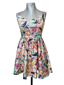 Ark & Co Babydoll Racerback Spaghetti Strap Dress Colorful Lovebirds & More, Sm - Picture 1 of 8