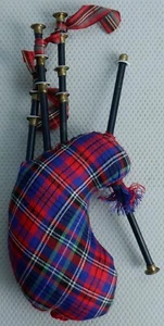 Vintage Souvenir Bagpipes Hanging Ornament Tartan Material Mid Century Retro - Picture 1 of 17