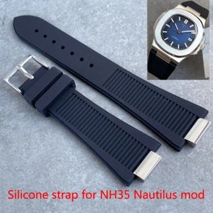 Correa de reloj de silicona para reloj automático Nautilus estilo NH35 NH36 para hombre eslabones finales de acero - Imagen 1 de 11
