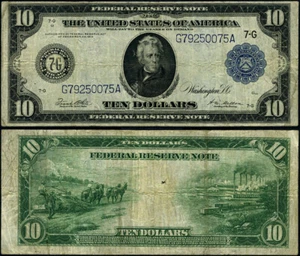 FR. 931 B $10 1914 Federal Reserve Note Chicago Type 'B' Variety VF - Int. Hole - Picture 1 of 3