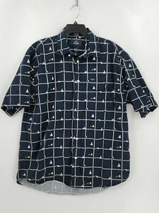 Ivy Crew Mens Button-Down Shirt Short Sleeve Size XL Navy Check 100% Cotton - Picture 1 of 4