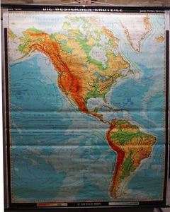 Mapa de los continentes americanos gráfico de pared póster vintage mural enrollable - Imagen 1 de 1