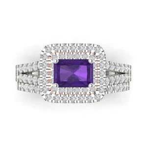 3.05 cttw Engagement Ring & Stacking Eternity Band Wedding Set (7x5mm, Amethyst) - Picture 1 of 20