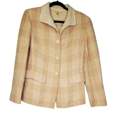 Suéter Chaqueta Blazer Escada 40 Marfil Tostado Lana Alpaca Cuadros Carrera Tejido Italia Foto 1 de 4