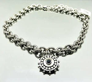 Brighton Pebble Dot Medallion Collar Blue Necklace Fine Crystal Silver NWT $118 - Picture 1 of 4