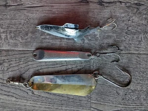 Lot of 3 Vintage Large Spoon Fishing Lures: Pflueger Limper, Hopkins NO=EQL & Un - Picture 1 of 9