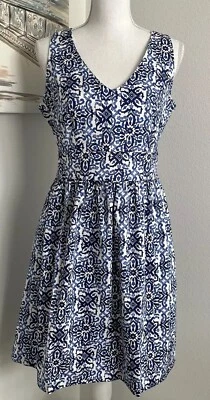 Vestido Milly X Design Nation Azul Blanco Azulejo Marroquí Sin Mangas Línea A | Talla 8 Foto 1 de 4