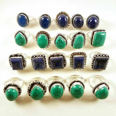 Anillo lote energía al por mayor enchapado en plata de ley 925 con piedras preciosas turquesa y mezcla Foto 1 de 3
