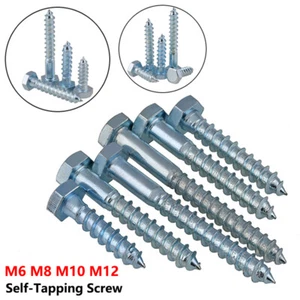  M6 M8 M10 M12 Zinc Plated Steel Hexagon Head Lag Wood Self Tapping Screw Bolt - Picture 1 of 10