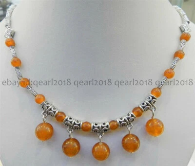 Pretty 6-10mm Multicolor Round Gems Beads Pendant Tibet Silver Necklace 18'' - Image 1 of 4