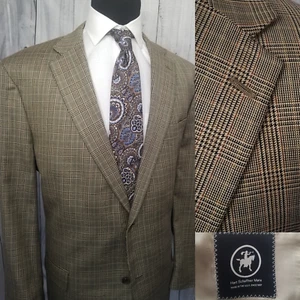 Hart Schaffner Marx Nordstrom Mens Blazer 48L (50L) Gold Plaid Sport Coat Jacket - Picture 1 of 22