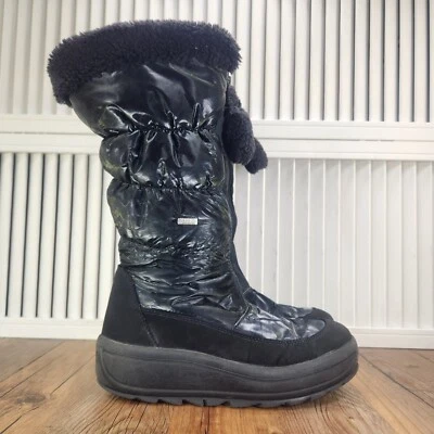 Pajar Toboggan 2.0 Womens Sz 7.5 Black Tall Fur Trim Winter Fashion Puffer Boots - Image 1 of 4
