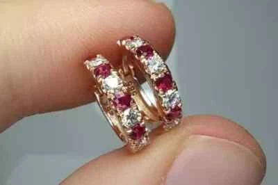 Pretty 2.0Ct Round Cut Natural Red Ruby Hoop Earrings 14K Yellow Gold Plated - Image 1 of 4