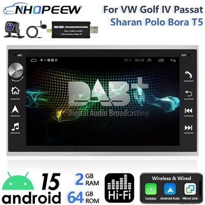 DAB+ Android Autoradio Carplay Für VW Polo 9N Golf 4 Passat B5 GPS Navi +Kamera - Bild 1 von 4