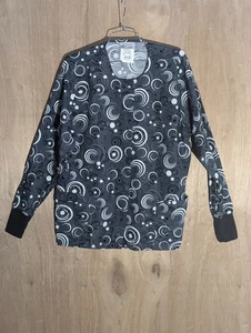 UA medical scrub top womens size M long sleeve snap button pocket logo gray - Picture 1 of 9