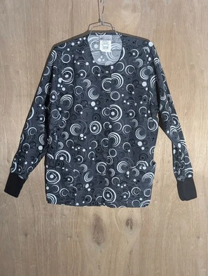 UA medical scrub top womens size M long sleeve snap button pocket logo gray - Image 1 of 4