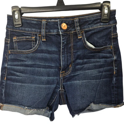 Pantalones cortos de mezclilla azul elástico American Eagle para mujer talla 2 lavado oscuro Foto 1 de 4