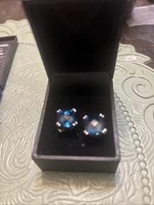 925 Sterling Silver Earrings Antique Swiss Blue Topaz 5.87 G Thailand Gemstone - Picture 1 of 5