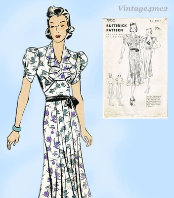 Butterick 7900: 1930s Uncut Misses Street Dress Size 42 B Vintage Sewing Pattern - Image 1 of 4