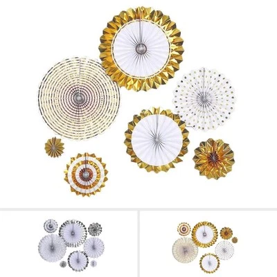 8 piezas Surtido Ventiladores de Papel Telón de Fondo de Pared Decoraciones de Boda Fiesta Eventos Suministros Foto 1 de 2