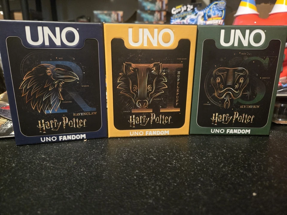Harry Potter Hufflepuff, Ravenclaw & Slytherin UNO Fandom Card Game 2023 NEW - Image 1 of 2