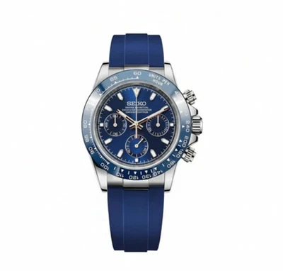 Seikmod Blue Steel Dail Seiktona Rubber Band Automatic Chronograph Sport Watch - Image 1 of 3