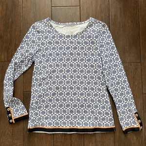 Talbots Petites Langarm geometrisches Top mit Knopfmanschetten Gr. SP (Small Petite) - Bild 1 von 6