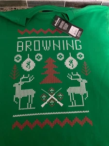 Browning Crewneck Sweatshirt Green Ugly Christmas Sweater Hunting Deer Tree - Lg - Picture 1 of 5
