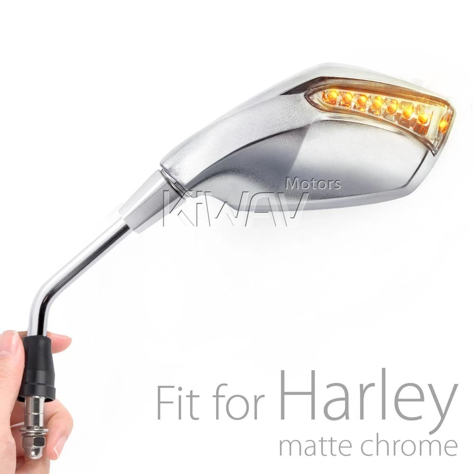 Puño espejos retrovisores cromados 8 piezas intermitente marca LED para Harley-Davidson par de bicicletas ε Foto 1 de 4