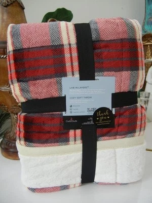 CUDDL DUDS ACOGEDORA SUAVE ROJA CAQUI FELPA PIEL SINTÉTICA A CUADROS MANTA REVERSIBLE NUEVA CON ETIQUETAS Foto 1 de 4