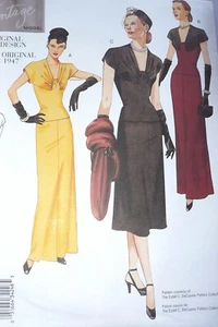 Vogue Vintage 1940's Evening Gown Dress Drape Front Sewing Pattern #2610 Uncut - Picture 1 of 4
