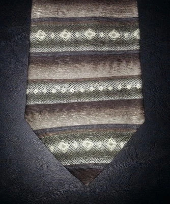 Corbata Puritana Seda Diseño Abstracto Rayas Marrón Oliva Marfil Nueva en Caja t1846 Foto 1 de 4