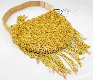 NEW with tag Zara Bucket Bag With Floral Beading Fringing Green Yellow 6599/310 - Picture 1 of 4