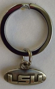 LSU Tigers - Geaux Tigers OVAL College Football Silver Charm Key Chain Free Ship - Picture 1 of 1