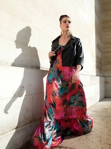 Maxi abito boho estivo nuovo con etichette tg 20 Evans multicolore raso acido dichiarazione floreale - Foto 1 di 9