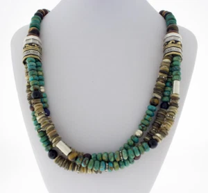 Collar Kingman Turquesa Pepita y Cuentas Por Artista Navajo Rosa Cantante - Imagen 1 de 4