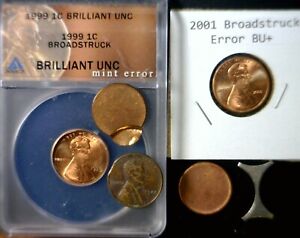 6 ERRORS 1999 ANACS Broad Struck + Off Center +Clip+Blnk Lincoln Cent 6 Coin LOT