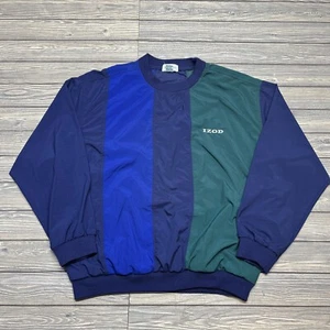 Vintage IZOD Men Pullover Windbreaker Blue Green Pockets Sz L Colorblock 80s - Picture 1 of 5