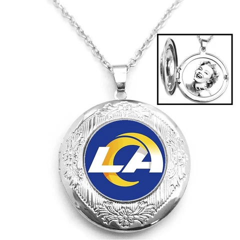 New Los Angeles LA Rams Womens Silver Link Chain Necklace And Photo Locket D16 Cover