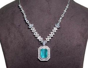 Green Monalisa Necklace Set ,925 Sterling Silver Earring With Necklace , - Picture 1 of 3